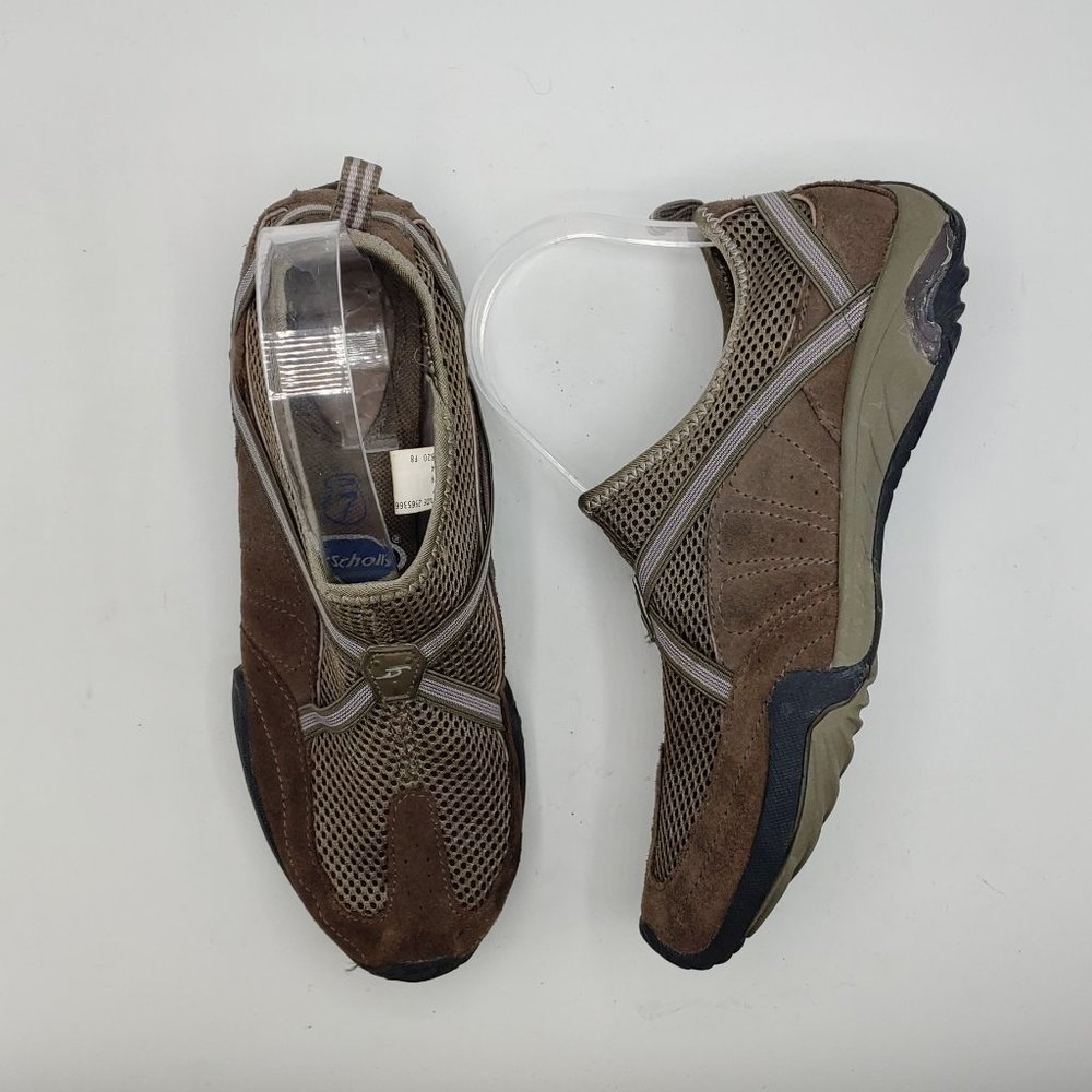 Dr Scholls womens 7 Altitude Brown Suede Slip on Shoes Mesh Hiking Lightweight